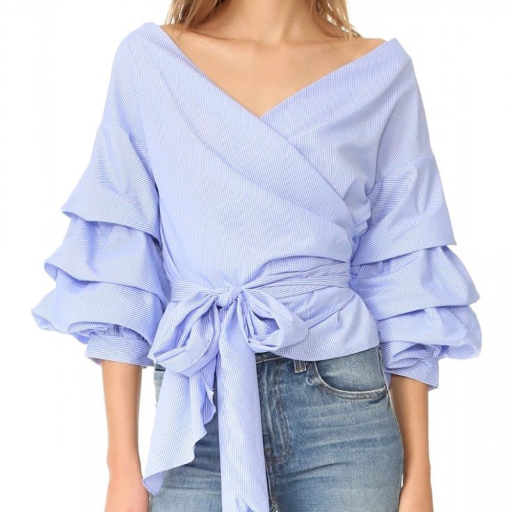 Gorgeous Wrap Top with Puff Sleeves - Picture 6 of 8